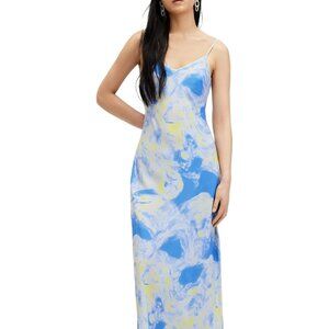 NWT AllSaints Bryony Spiral Satin Midi Slip Dress, Size 10